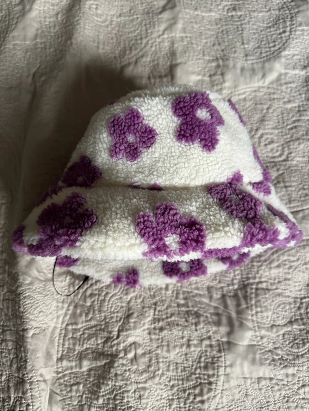 Purple Floral Sherpa Bucket Hat - Picture 1 of 4